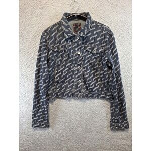 Marithe Francois Girbaud Denim Jacket Womens L Blue Script Logo Cropped Vintage